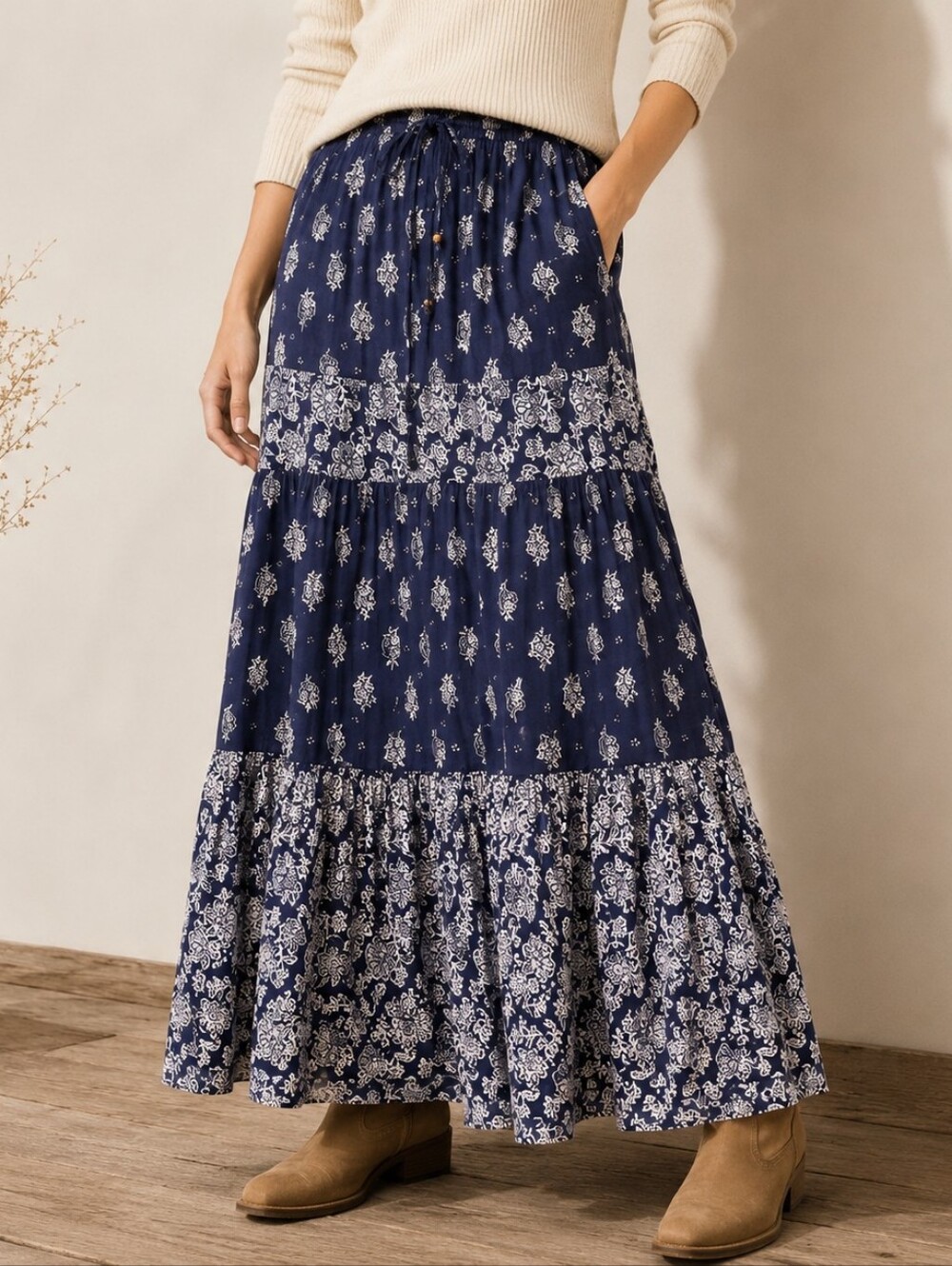 Tiered Maxi Skirt Boho Country|Western Prairie Medium